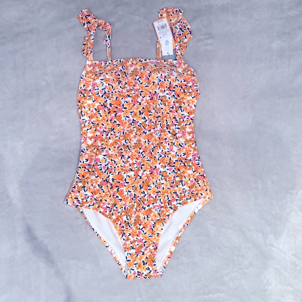 NWT ruffle one piece square neck swimsuit floral koana sol